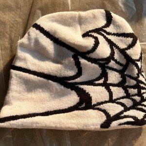 Spider Web Design y2k streetwear Beanie - Black and White